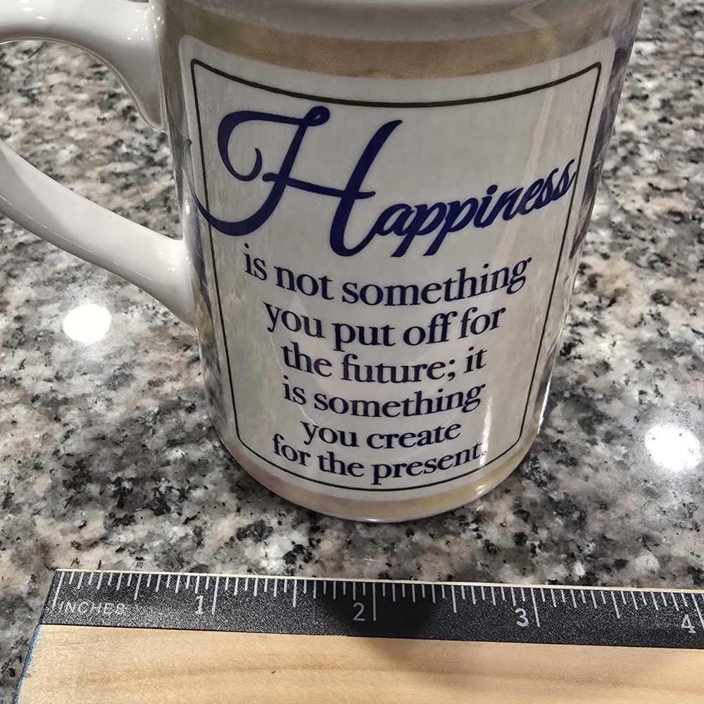 White Mug with Inspirational Quote about Happines